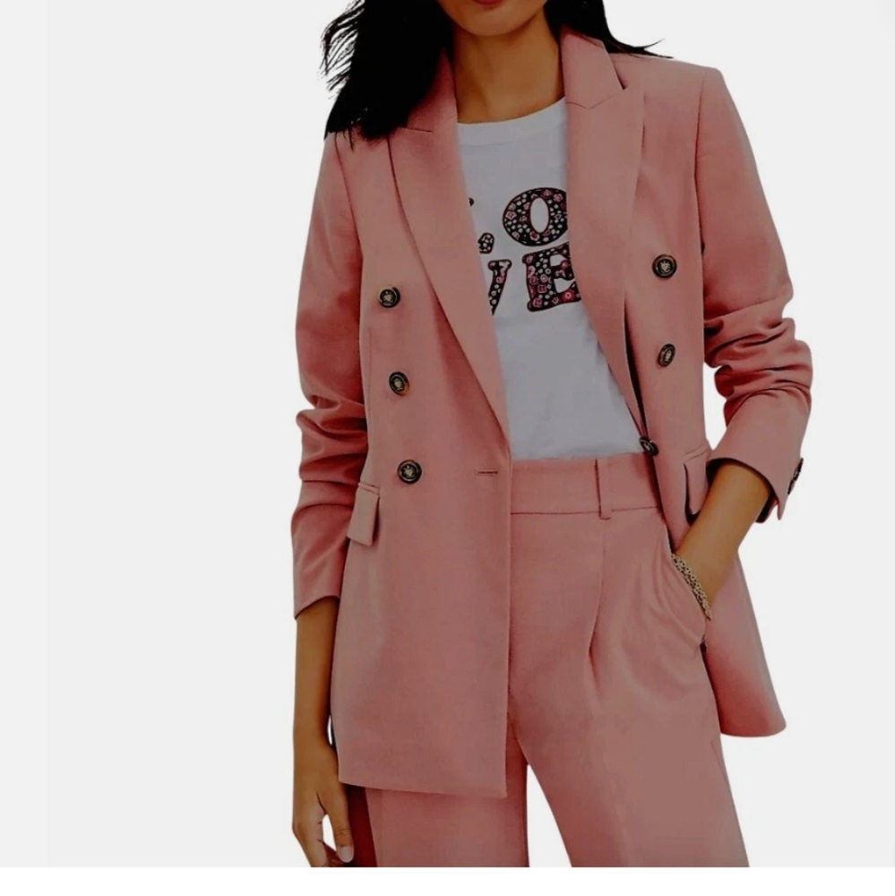 LOFT Pink Double Breasted Blazer with Structured Shoulders